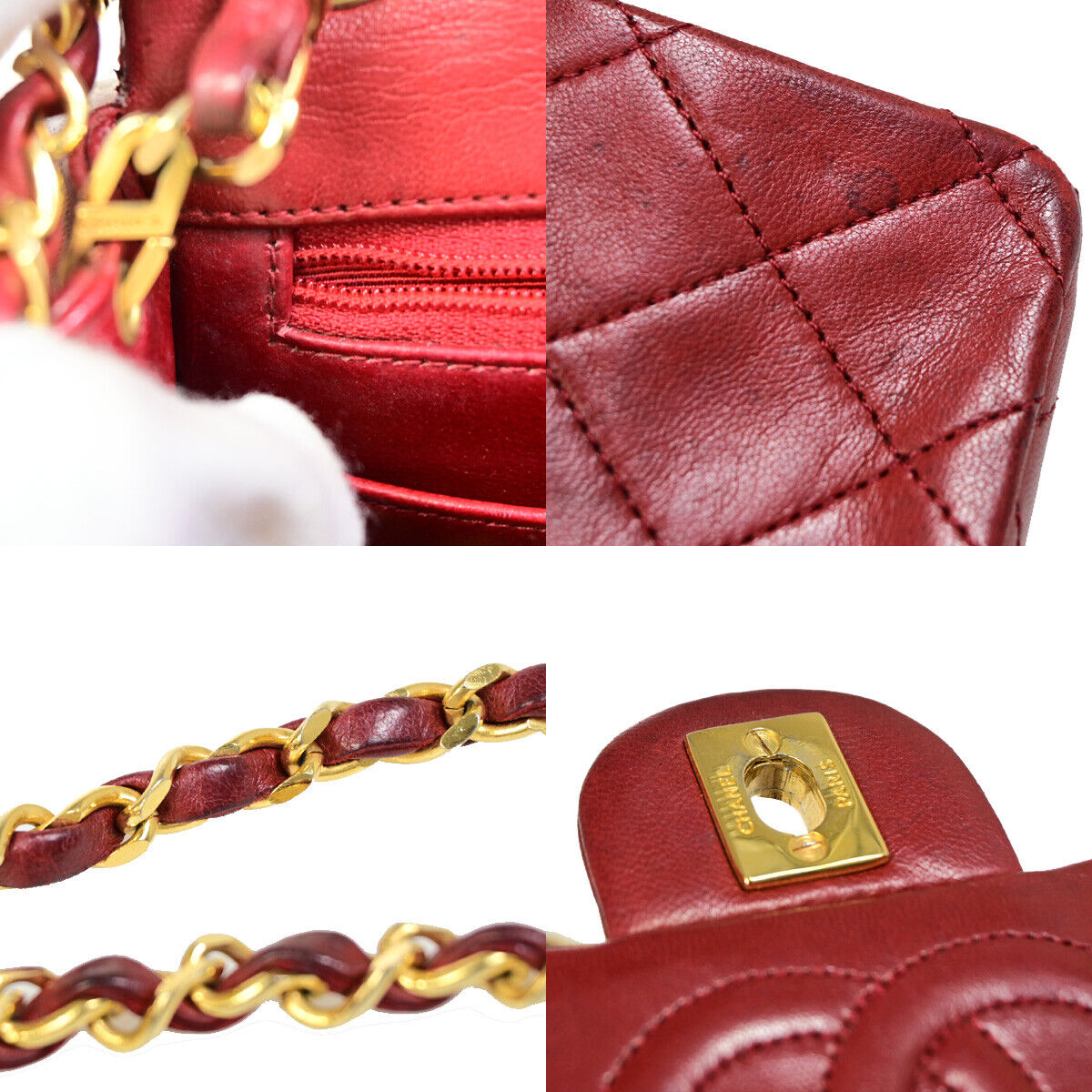 CHANEL CC Mini Matelasse Chain Shoulder Bag Leather Red GHW Vintage 629RJ920