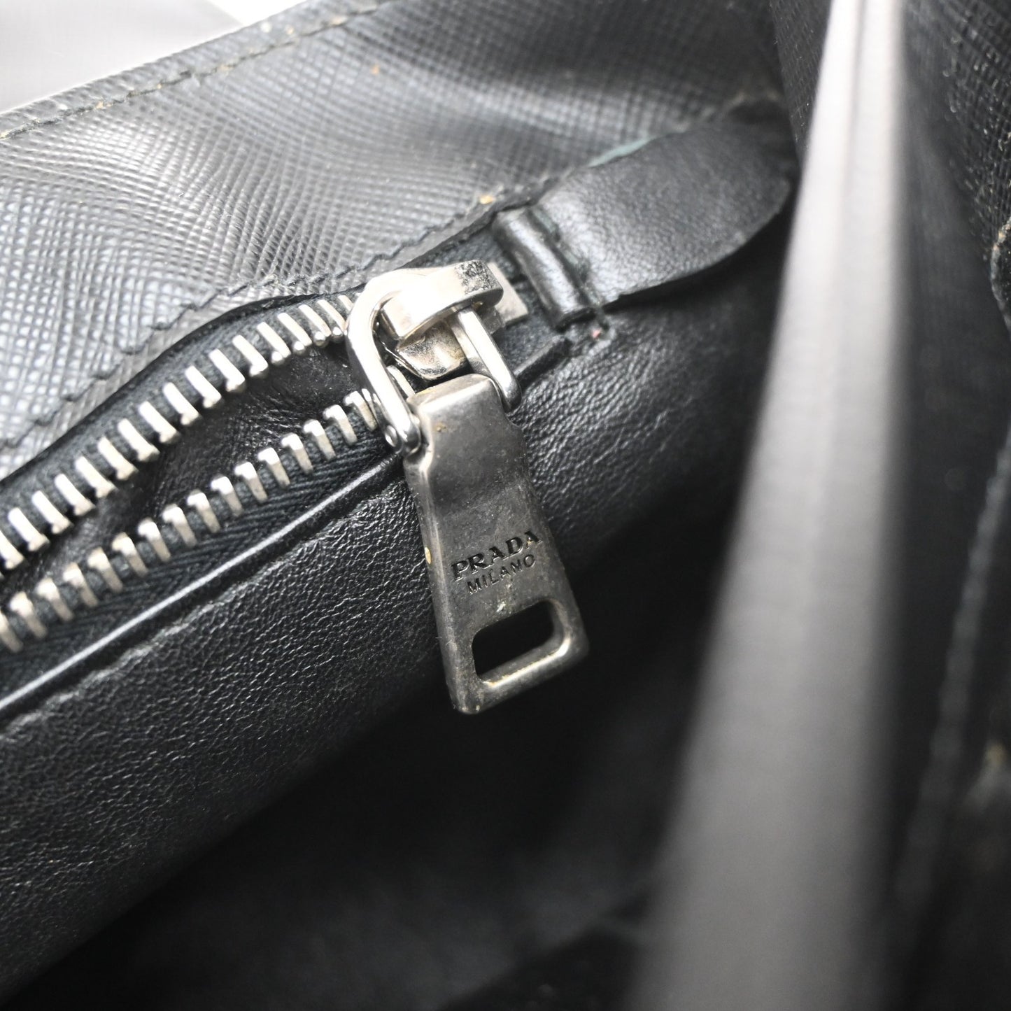 PRADA Saffiano Diagonal Chain Shoulder Bag Nylon Leather Black SHW 10KD064