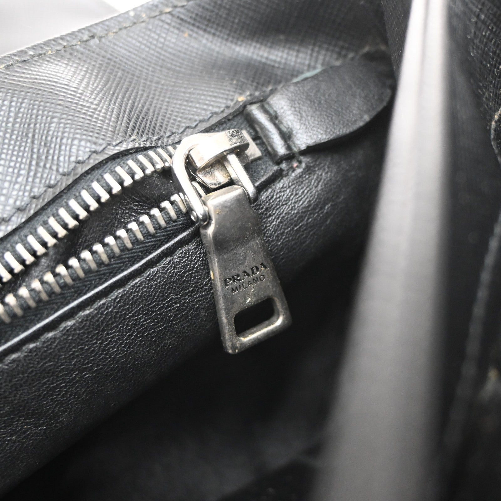 PRADA Saffiano Diagonal Chain Shoulder Bag Nylon Leather Black SHW 10KD064