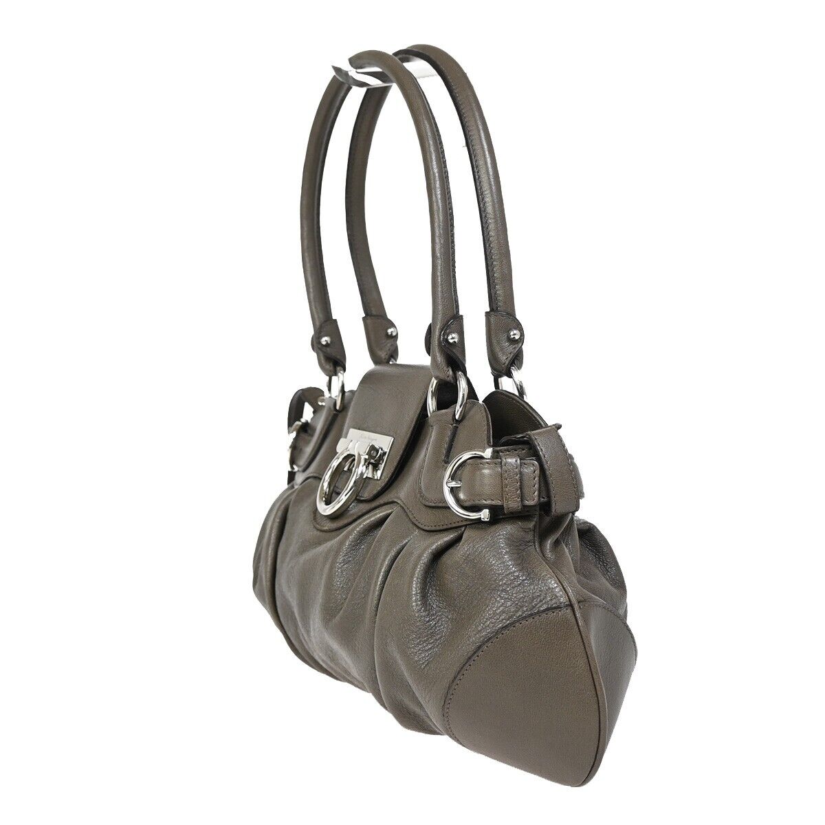 SALVATORE FERRAGAMO Logo Marisa Gancini Shoulder Bag Leather Gray Italy 69FA576