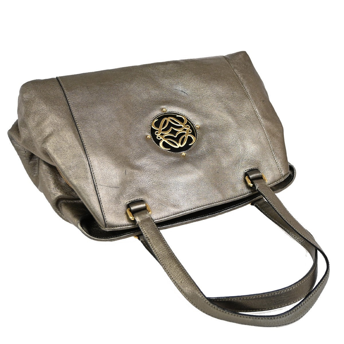 LOEWE Logo Anagram Tote Shoulder Bag Leather Gold GHW Spain 70DA173