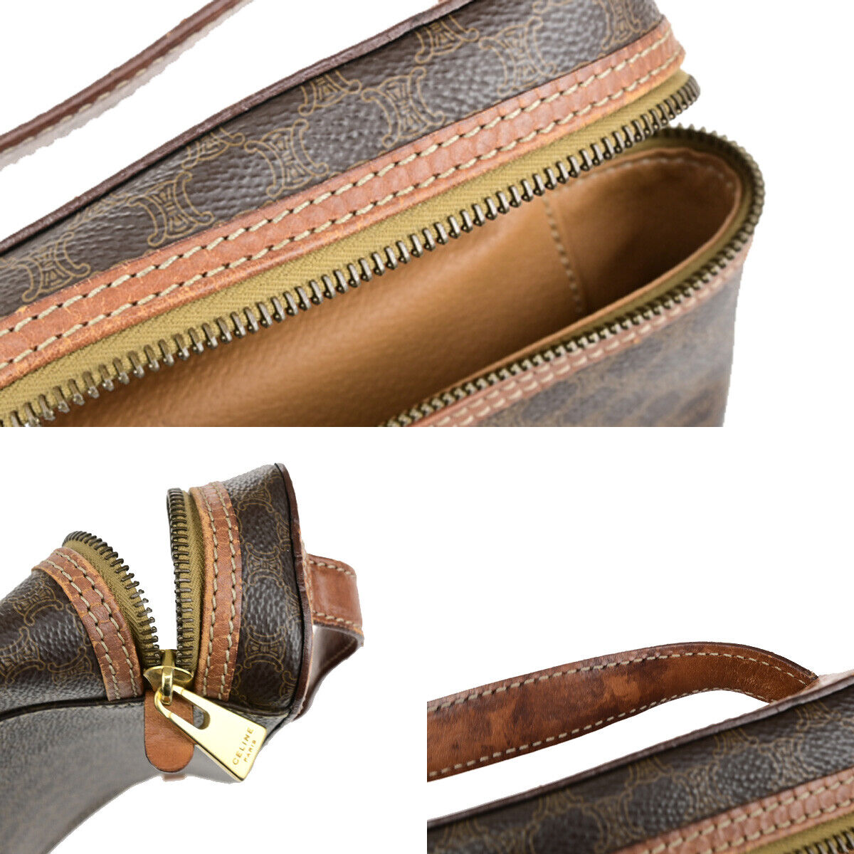 CELINE Logo Macadam Pattern Vanity Hand Bag PVC Leather Brown GHW Italy 63YG623