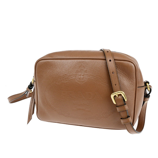 PRADA Logo Shoulder Bag Leather Brown GHW Italy 54SJ181