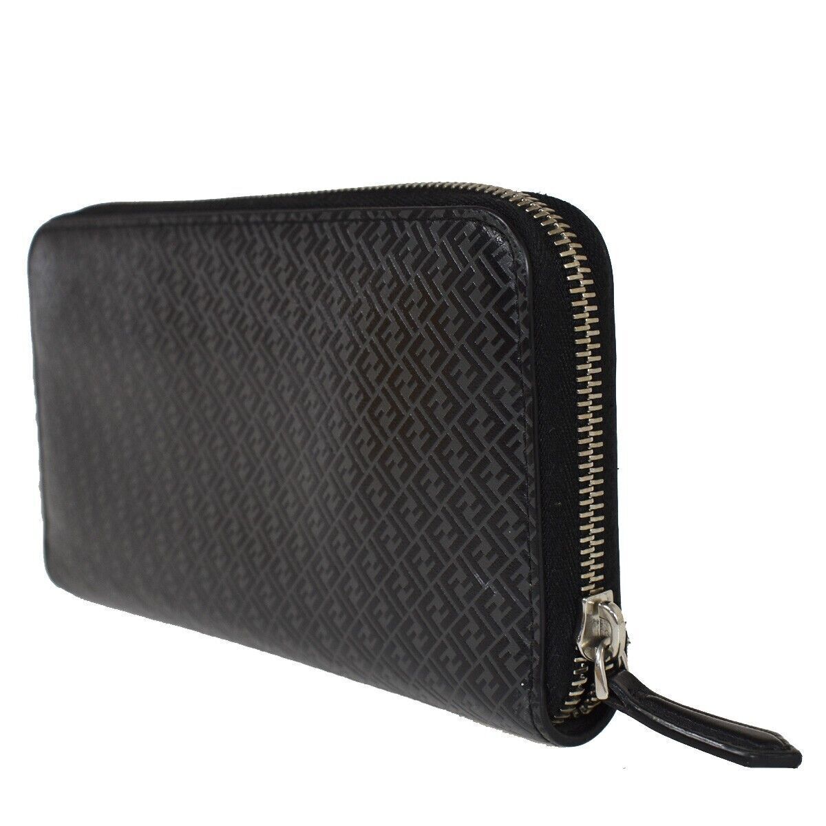 FENDI VIT.GRACE Micro Zucca Pattern Long Zipper Wallet Embossing Leather 36YC245