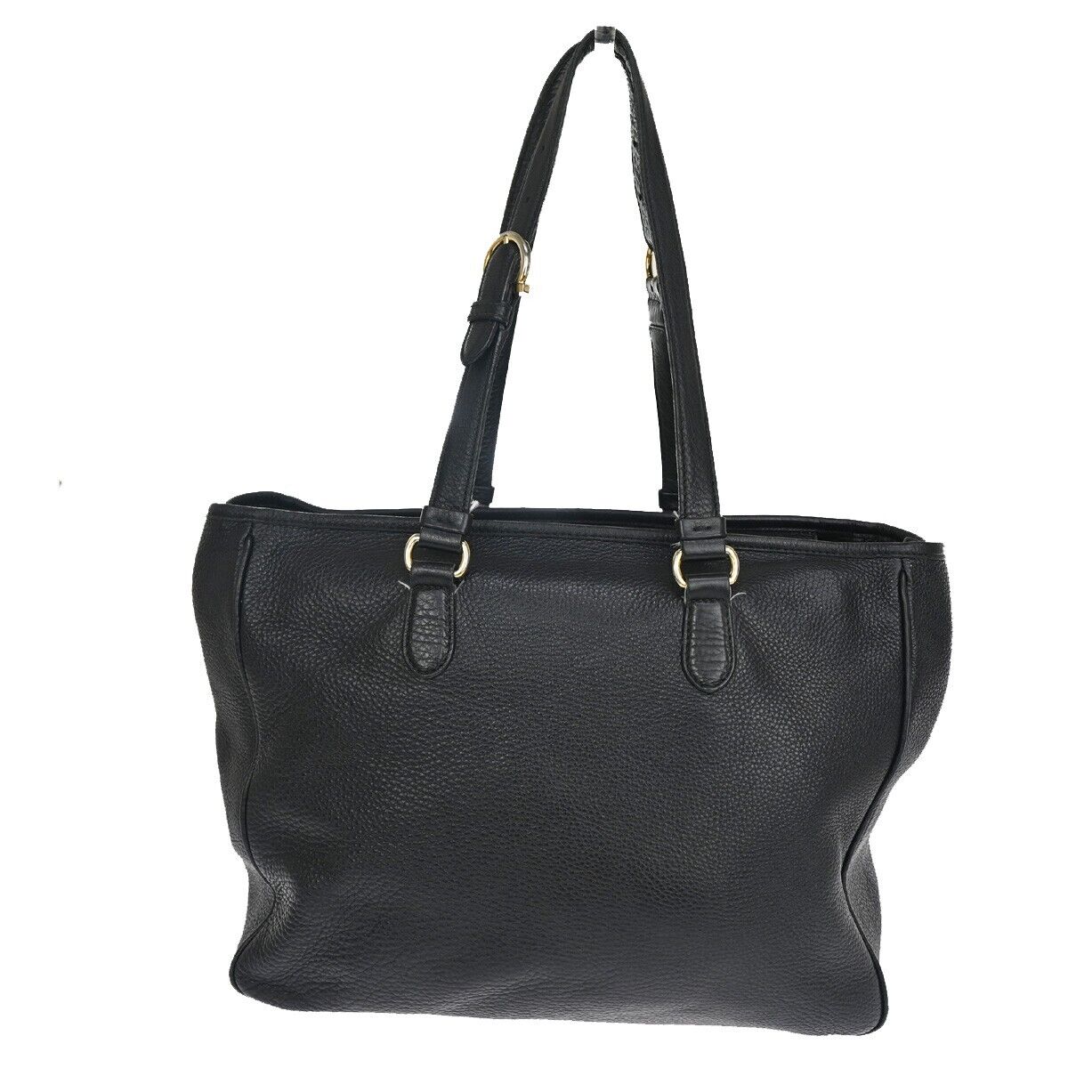 SALVATORE FERRAGAMO Logo Gancini Shoulder Bag Leather Black Gold Italy 63YC962