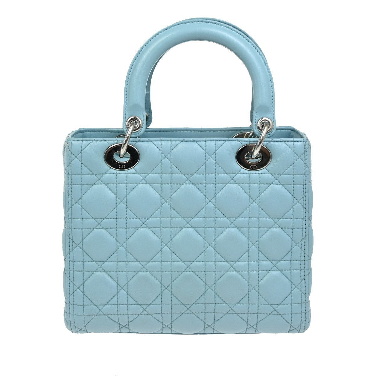 CHRISTIAN DIOR Logo Lady Cannage 2Way Shoulder Hand Bag Leather Blue 627RL153