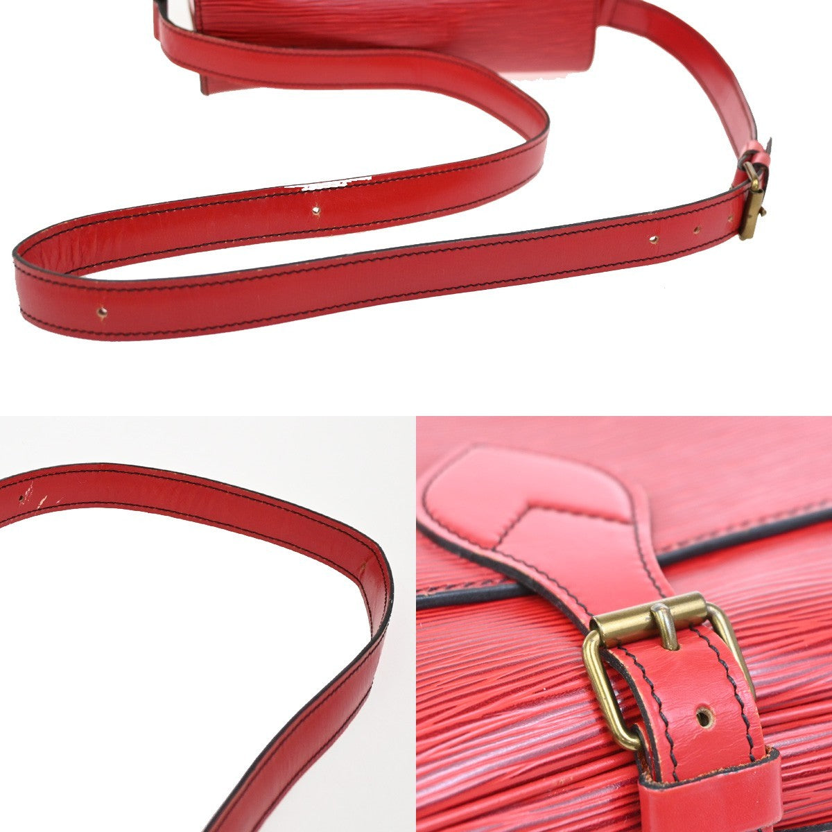LOUIS VUITTON LV Cartouchiere Shoulder Bag Epi Leather Red Gold M52247 83DA247