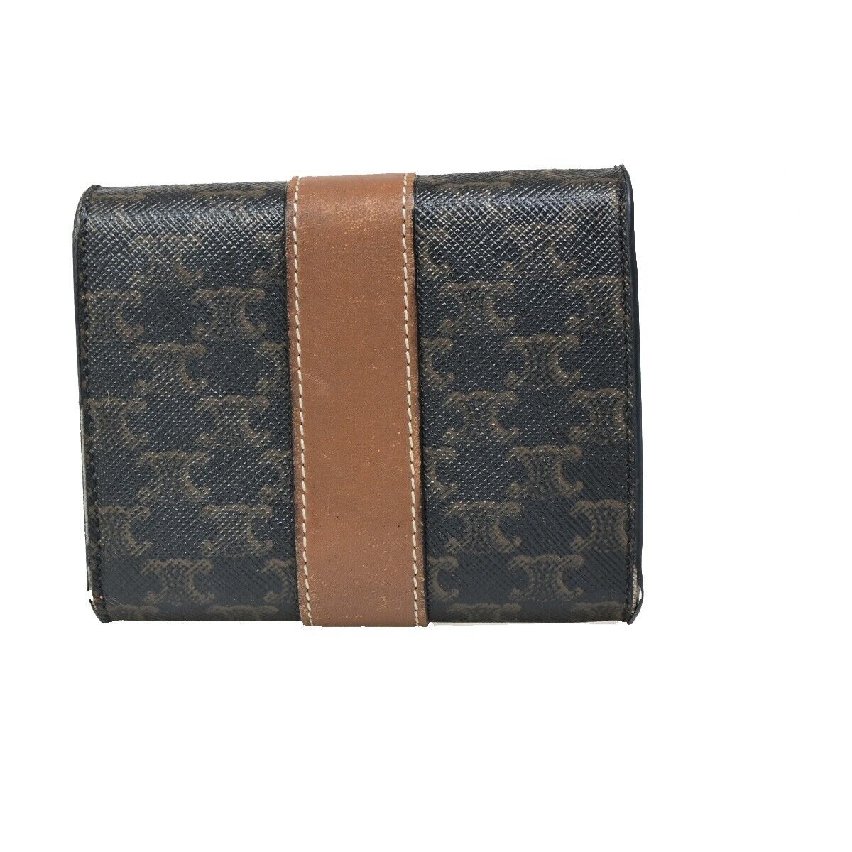 CELINE Logo Macadam Pattern Bifold Wallet PVC Leather Brown Italy 68FB093