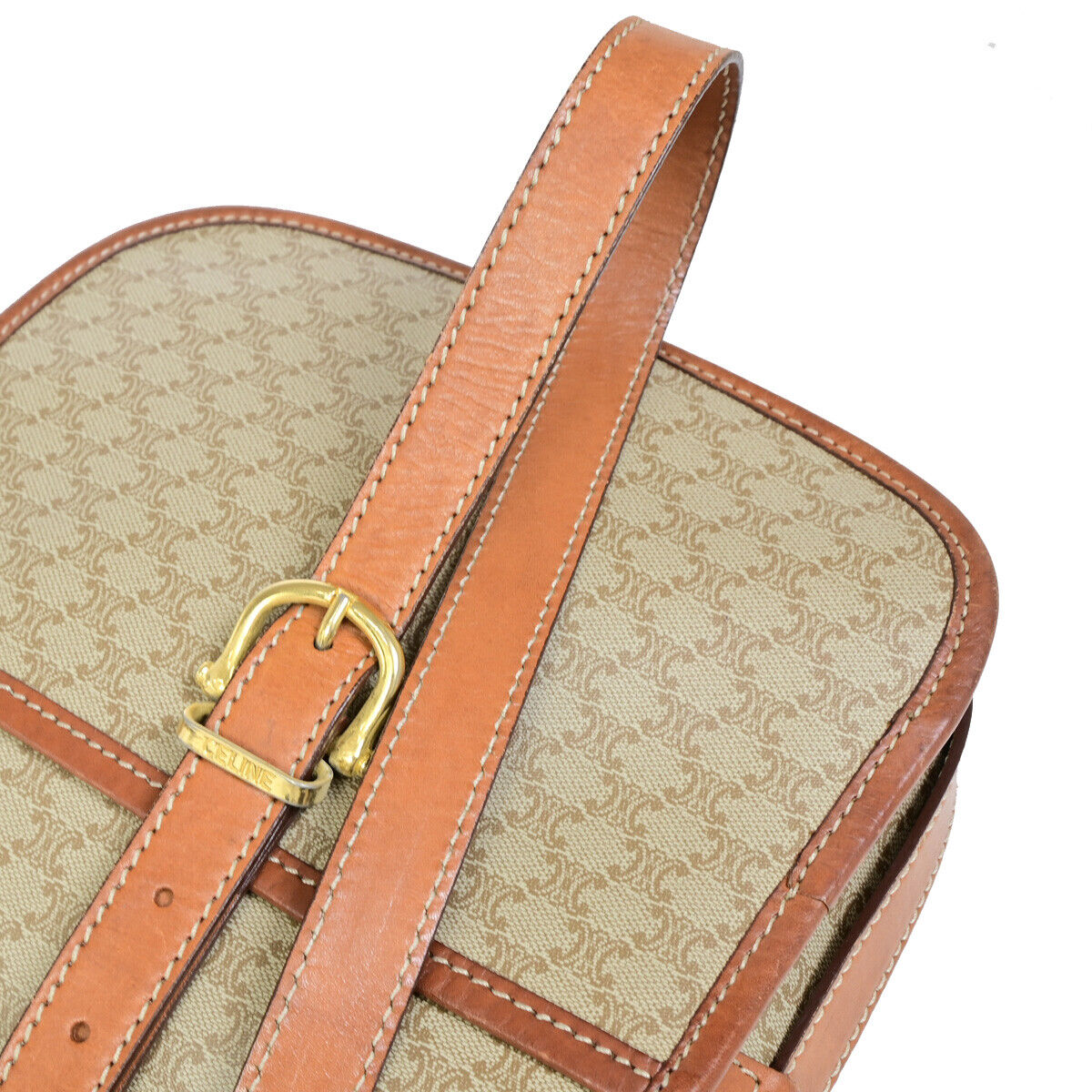 CELINE Logo Macadam Pattern Shoulder Tote Bag PVC Leather Brown GHW 30SJ064