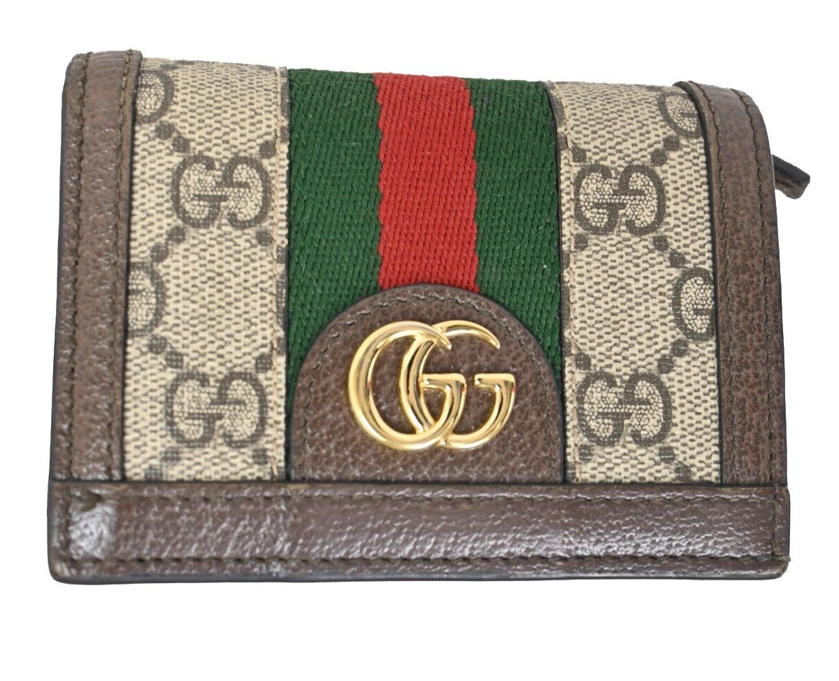 GUCCI Logo GG Ophidia Bifold Wallet Purse Supreme Leather Brown Gold 36SH364
