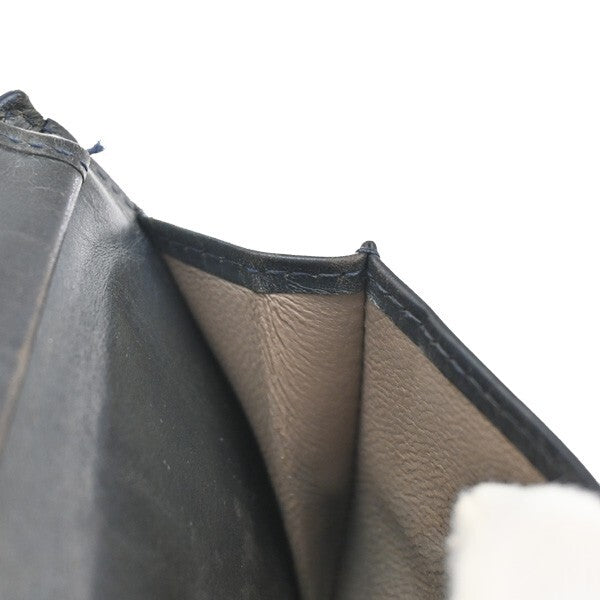 BOTTEGA VENETA Logo Intrecciato Bifold Compact Wallet Leather Navy Blue 07EE239