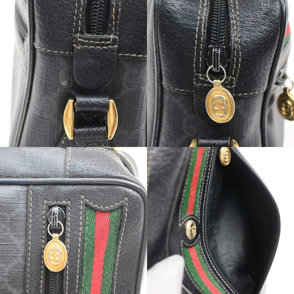 GUCCI Logo GG Pattern Sherry Shoulder Bag PVC Leather Black GHW Italy 61MA715