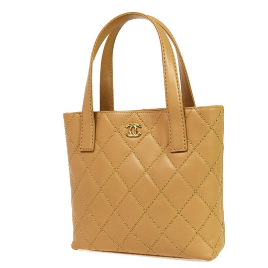 CHANEL CC Logo Wild Stitch Hand Tote Bag Leather Beige Gold Italy 699RH707