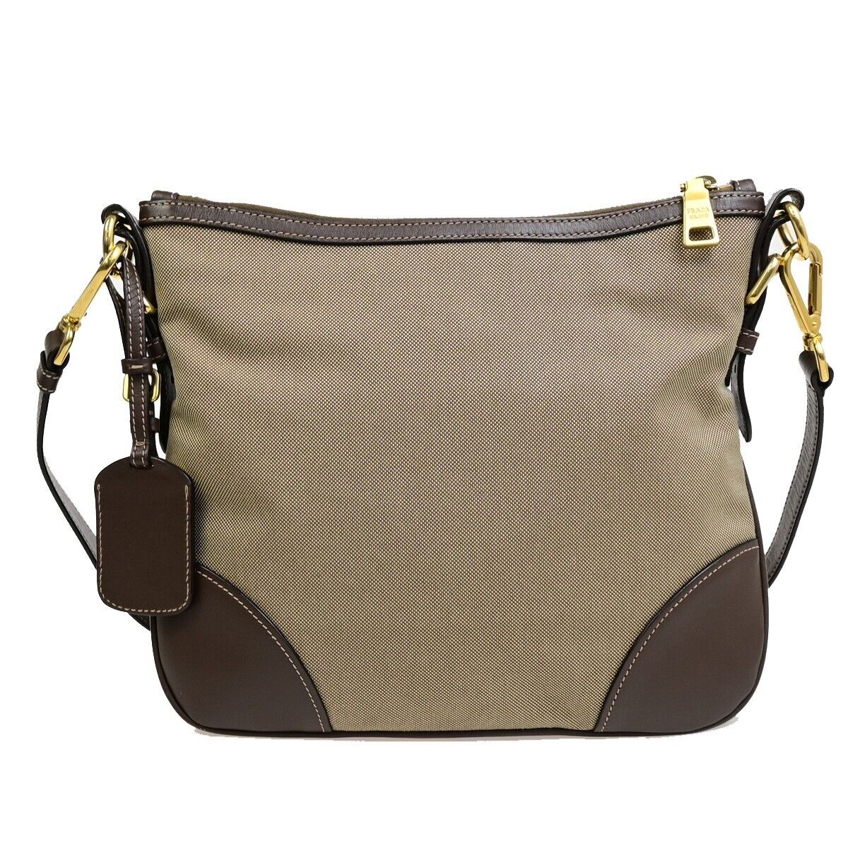 PRADA Logo Crossbody Shoulder Bag Jacquard Leather Brown GHW 18FB345