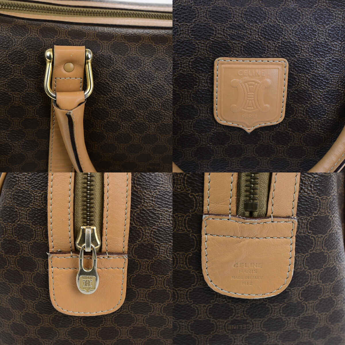 CELINE Logo Macadam Pattern Travel Hand Bag PVC Leather Brown GHW Italy 81YG592