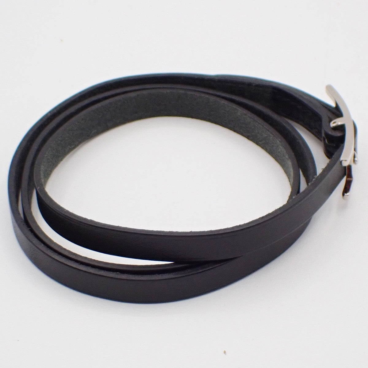 HERMES Api 3 Triple Tour Long Bracelet SHW Leather Sliver Black 67RF760
