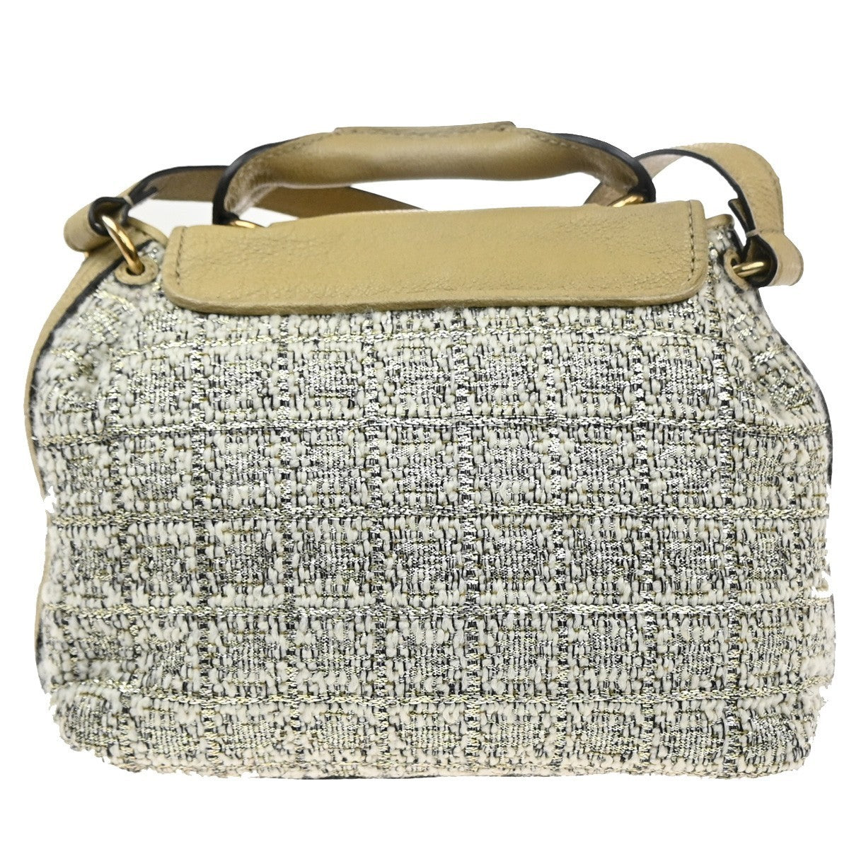 CHLOE Logo Elsie 2Way Shoulder Hand Bag Tweed Leather Beige GHW Italy 64KP549