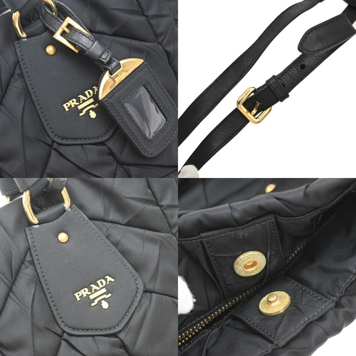 PRADA Logo Tessuto Gaufre 2Way Shoulder Bag Nylon Leather Black SHW 75KP251