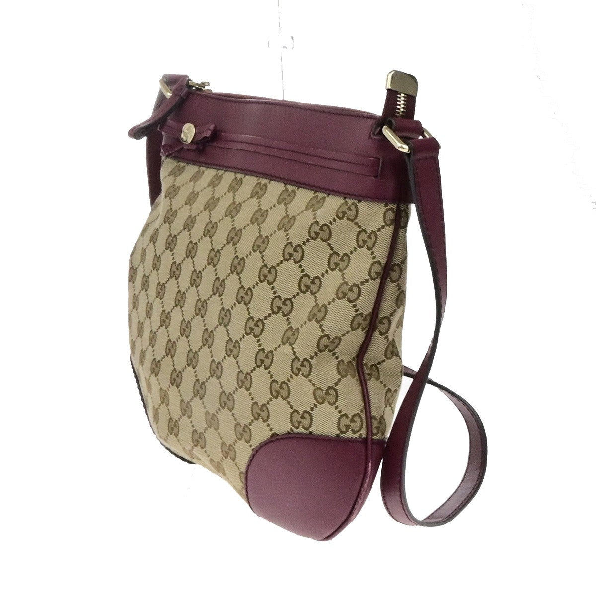 GUCCI Logo GG Pattern Crossbody Shoulder Bag Canvas Leather Brown Red 83YH164