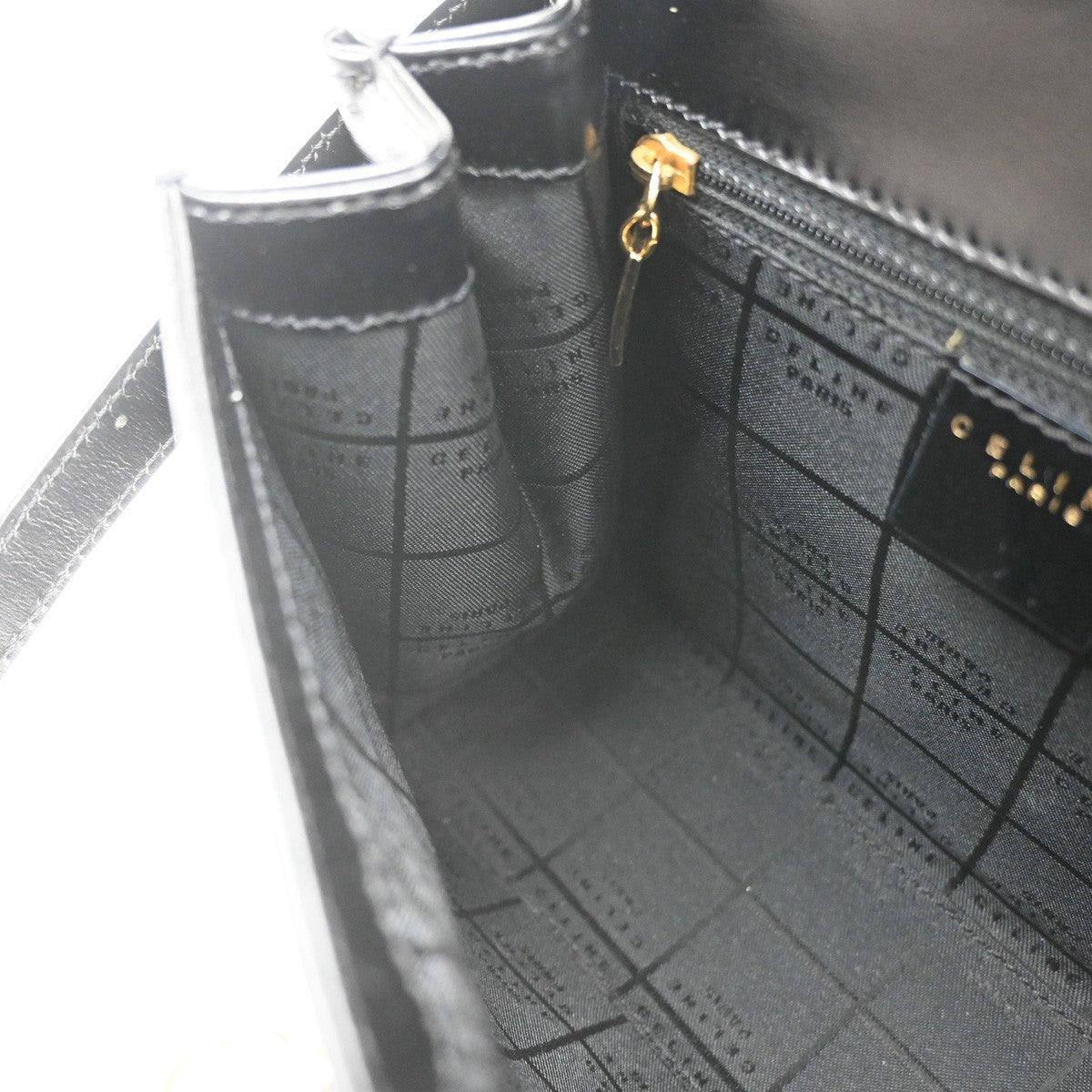 CELINE Logo Ring 2Way Shoulder Hand Bag Leather Black Italy GHW 34CA879
