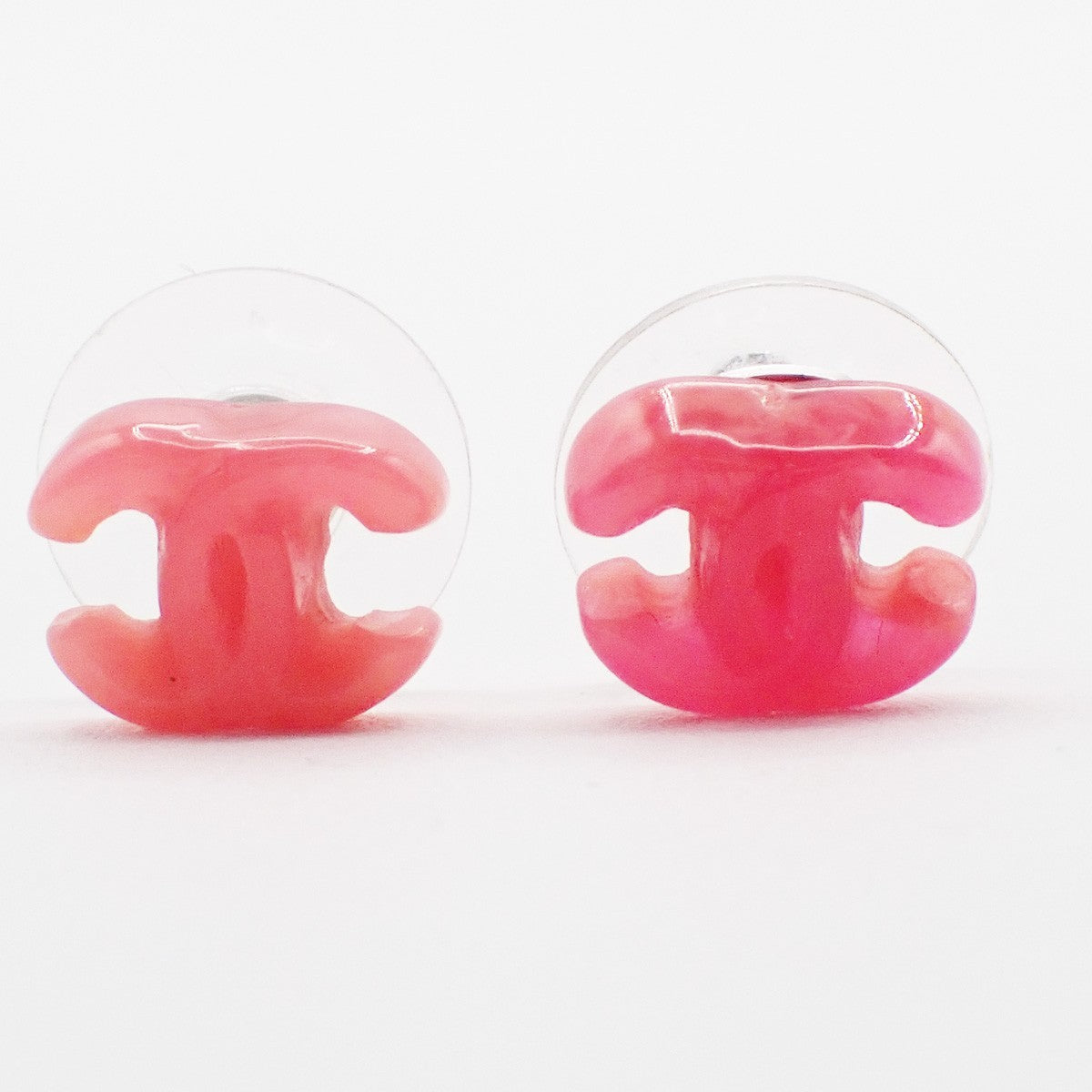 CHANEL CC Logo Pierce 04P Pink Plastic SHW France Accessory 09RL964