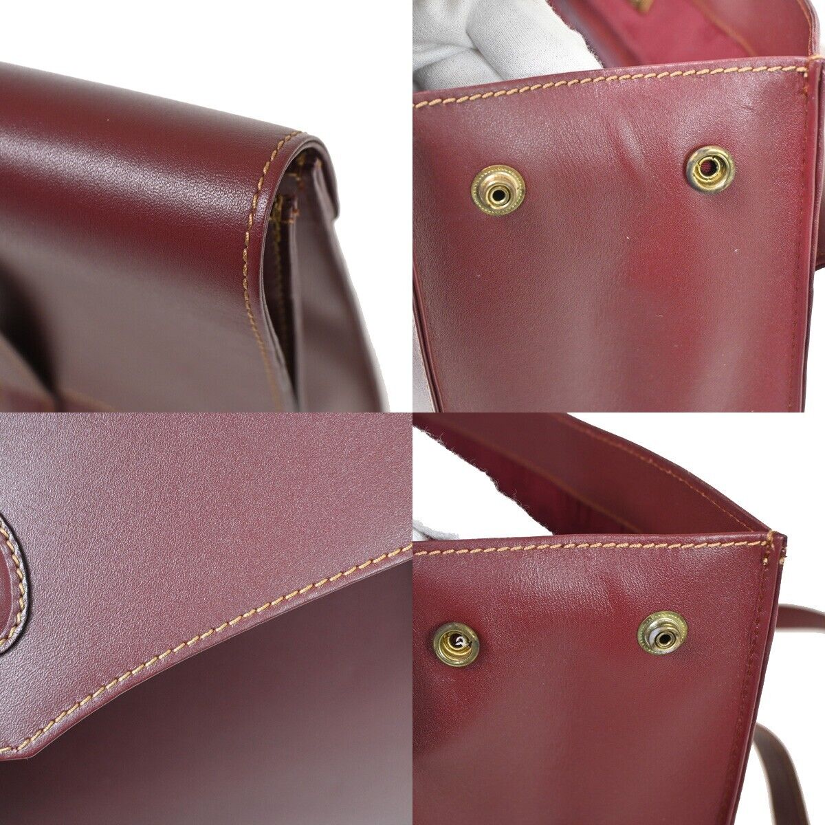 CARTIER 2C Logo Shoulder Tote Bag Leather Bordeaux Gold Made in Italy 69HB818