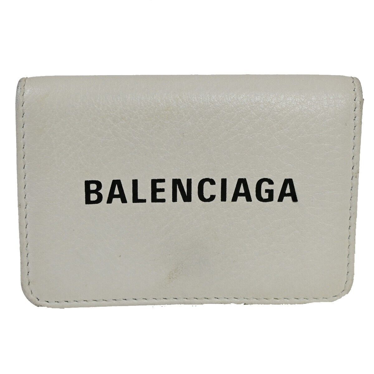 BALENCIAGA Logo Everyday Mini Trifold Wallet Purse Leather White Italy 30GA675
