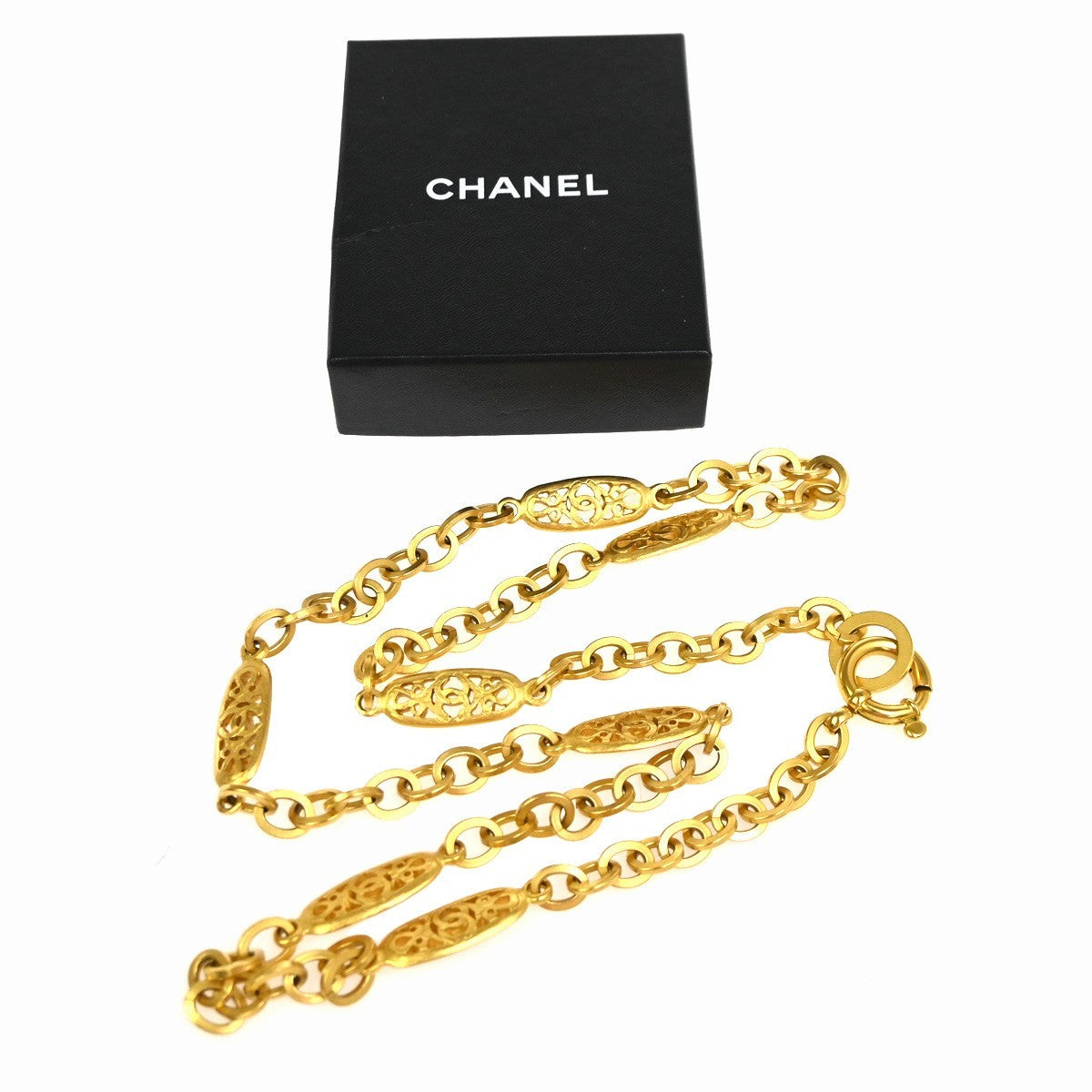 CHANEL CC Logo Oval Motif Chain Long Necklace Pendant 95P GHW GHW France 84RL829