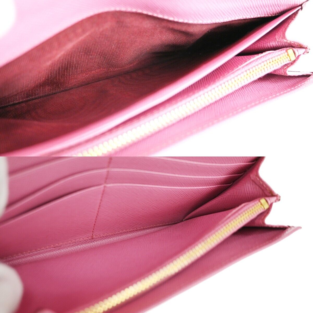PRADA Logo Saffiano Bow Long Bifold Wallet Purse Leather Pink Italy 02EA641