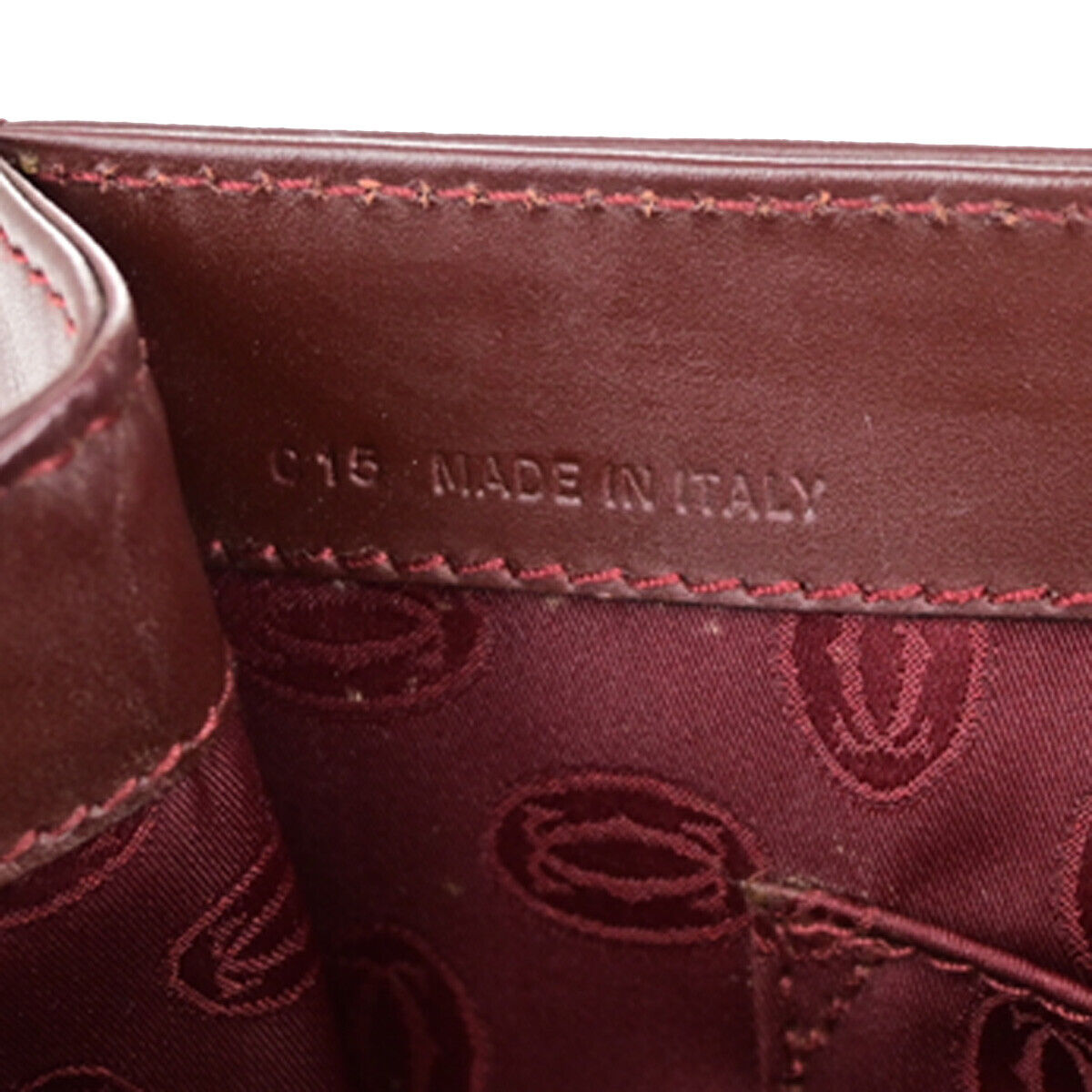 MUST DE CARTIER 2C Logo Hand Bag Leather Burgundy Bordeaux GHW Italy 80YG585