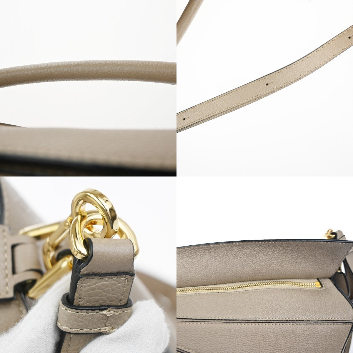 LOEWE Logo Puzzle Small 2way Shoulder Hand Bag Leather Beige Spain GHW 629RL948