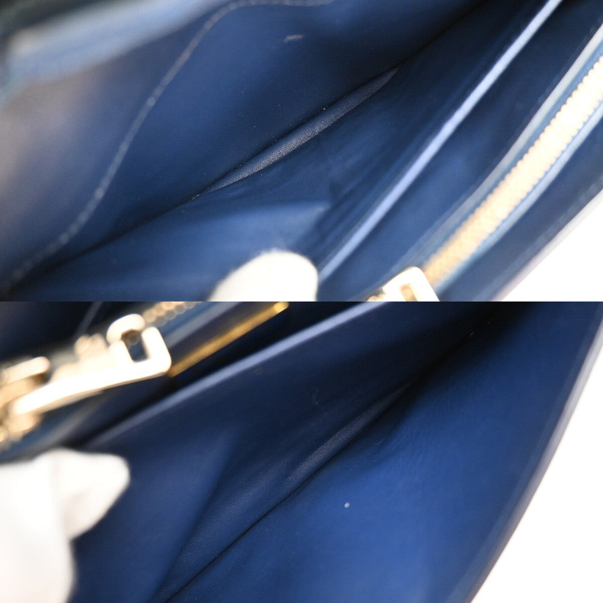 PRADA MILANO Logo Bow 2Way Shoulder Clutch Bag Saffiano LUX Leather Blue 87RF248