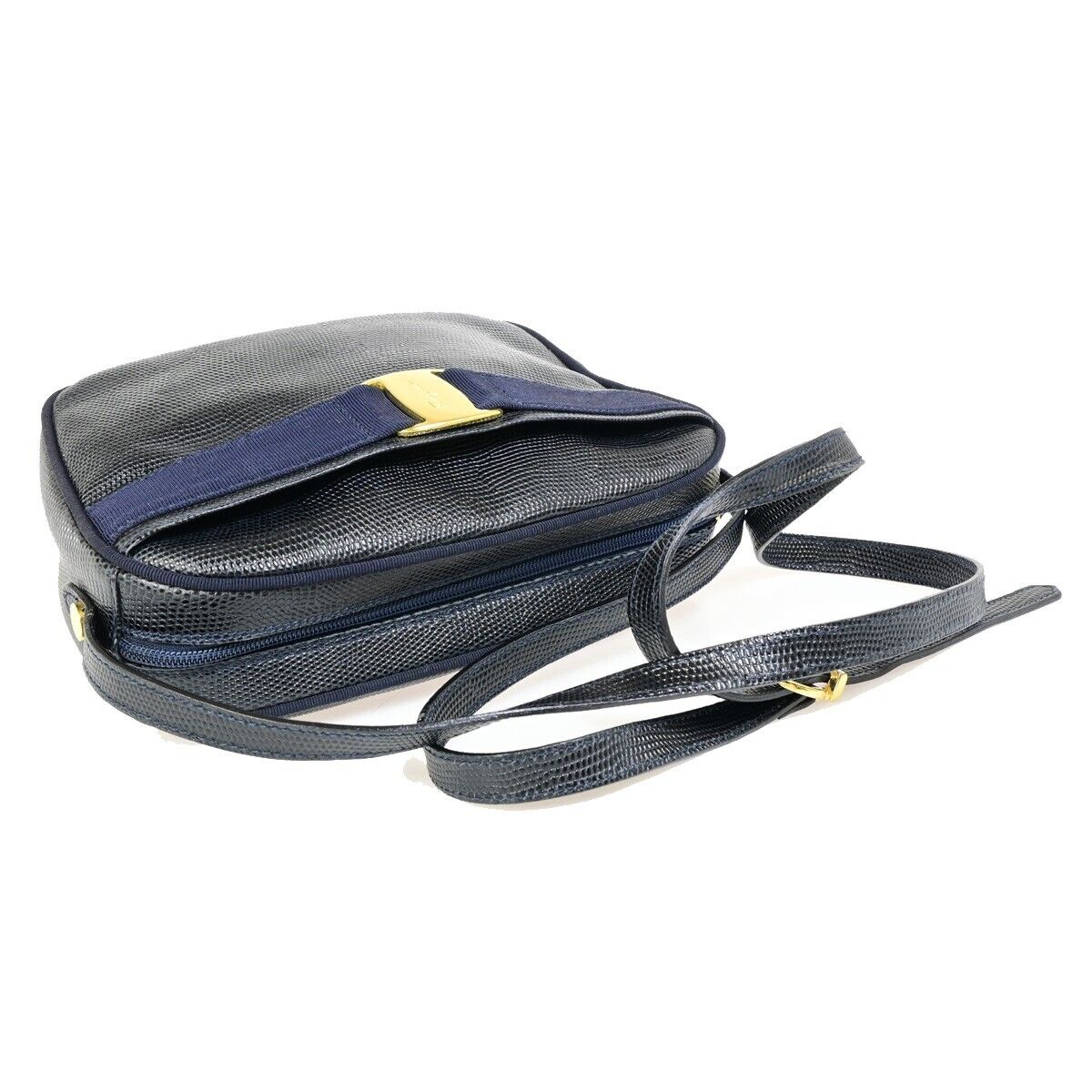 SALVATORE FERRAGAMO Vara Mini Shoulder Bag Embossing Leather Blue 69FB072