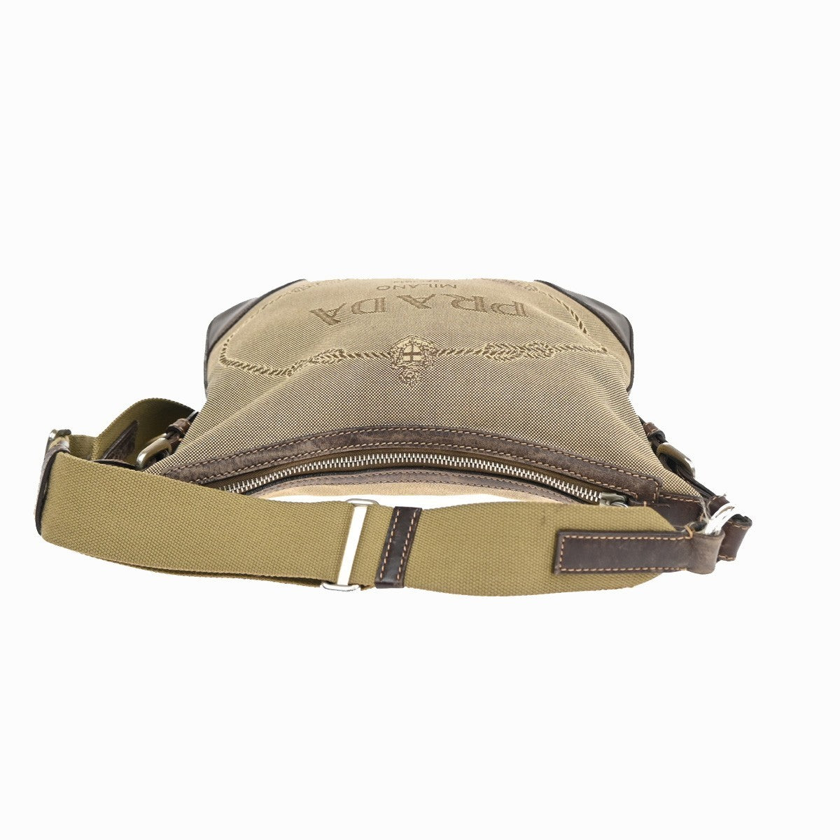 PRADA Logo Jacquard Crossbody Shoulder Bag Canvas Leather Brown 33FC058