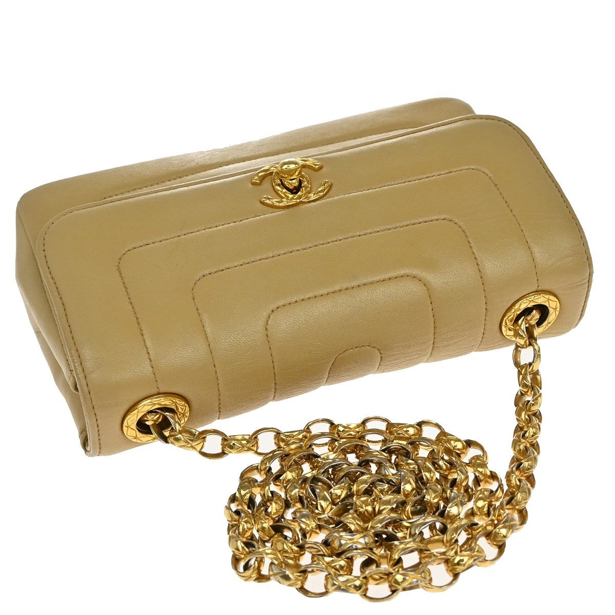 CHANEL CC Mademoisell Chain Mini Shoulder Bag Leather Beige GHW Vintage 330RF670