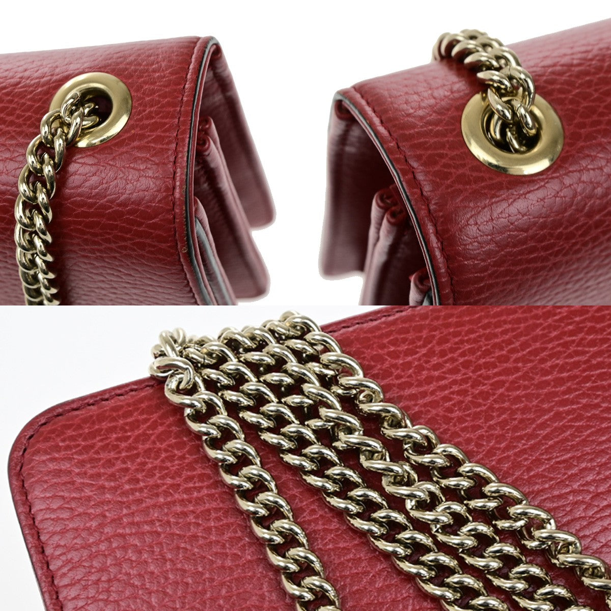 GUCCI Logo Interlocking G Chain Mini Shoulder Bag Leather Red GHW Italy 14YH072