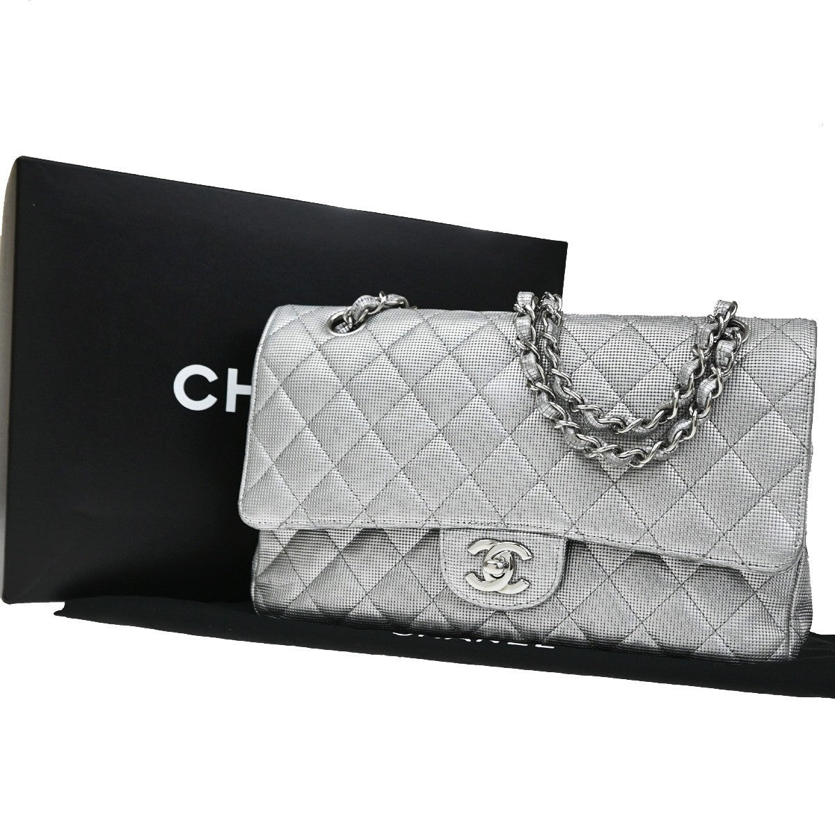 CHANEL CC Matelasse 25 Double Flap Chain Shoulder Bag Pixel Leather SR 125RQ055