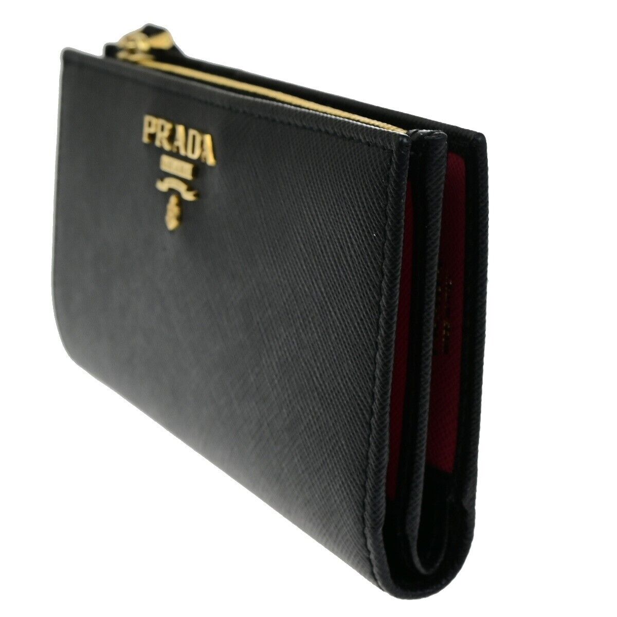 PRADA MILANO Bifold Long Wallet Saffiano Multicolor Leather Black Gold 35RK903