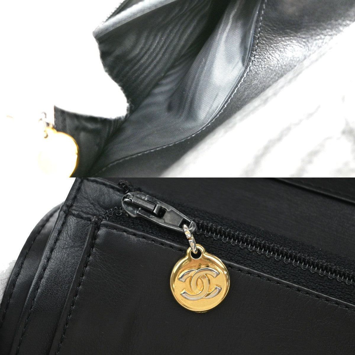 CHANEL CC Trifold Compact Wallet Grained Calfskin Leather Black Vintage 79RF500