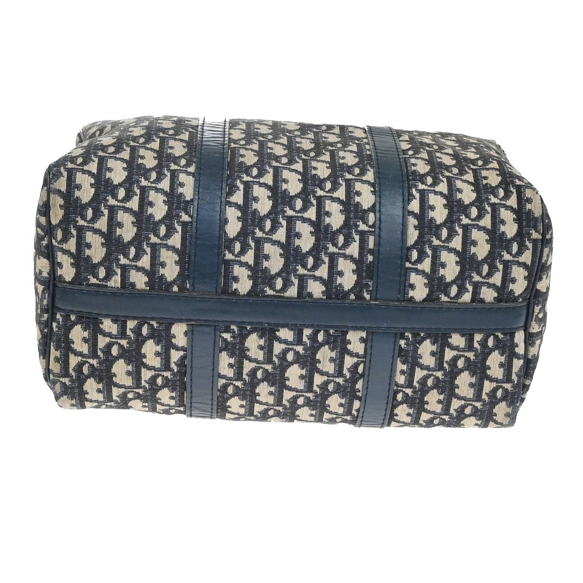 CHRISTIAN DIOR Logo Trotter Pattern Hand Bag Canvas Leather Blue France 79YH881