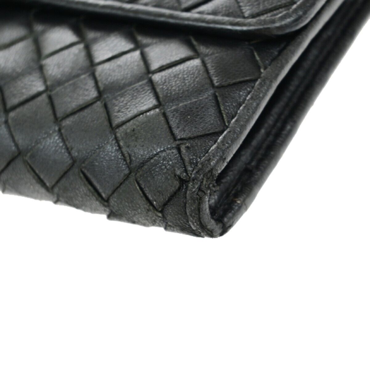 BOTTEGA VENETA Logo Intrecciato 2 Set Long Zipper Wallet Leather Black 67ED998