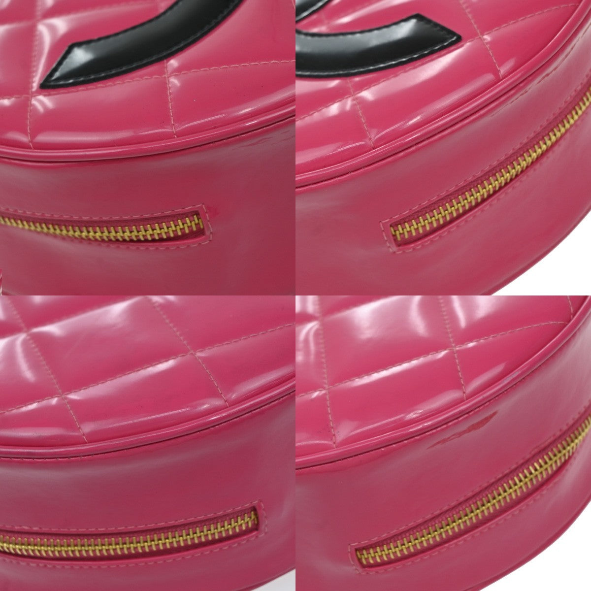 CHANEL Matelasse Round Vanity Chain Hand Bag Patent Leather PK Vintage 6735LC600