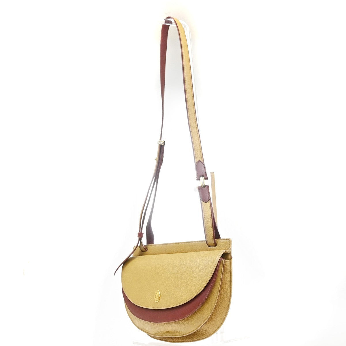 MUST DE CARTIER 2C Logo Trinity Bicolor Shoulder Bag Leather Yellow Red 38YJ118