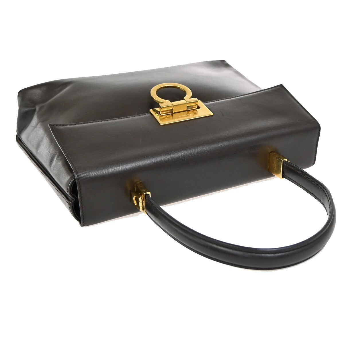 SALVATORE FERRAGAMO Logo Gancini Hand Bag Leather Brown GHW Italy 60EE943
