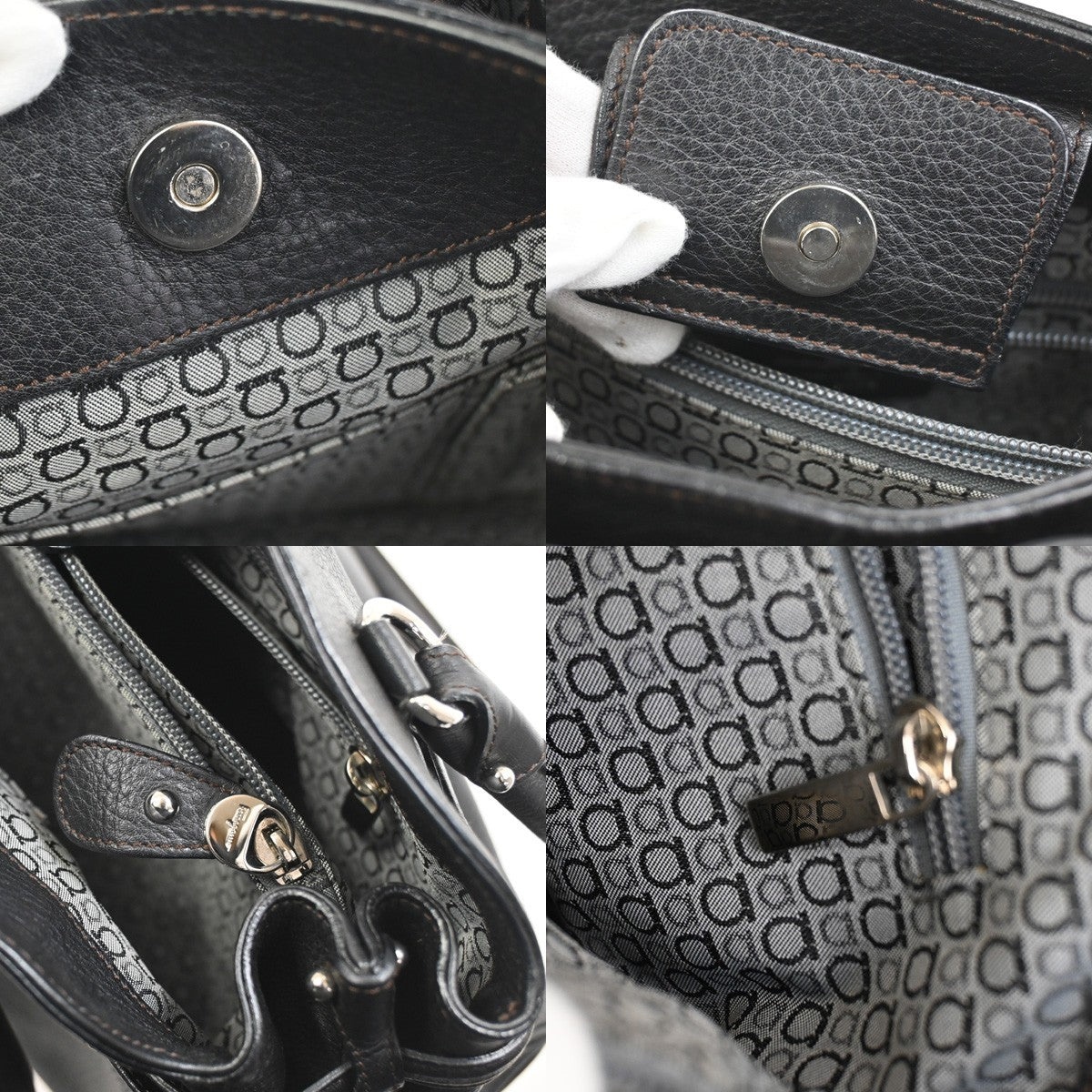 SALVATORE FERRAGAMO Logo Gancini Shoulder Bag Leather Blac SHW Italy 61YJ016