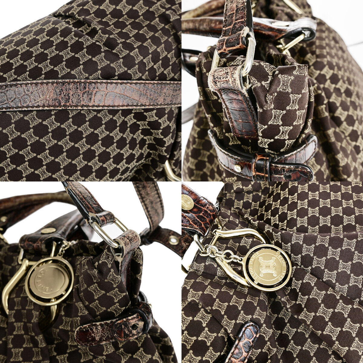 CELINE Macadam 2Way Shoulder Tote Bag Canvas Embossing Leather BN GHW 62YF649
