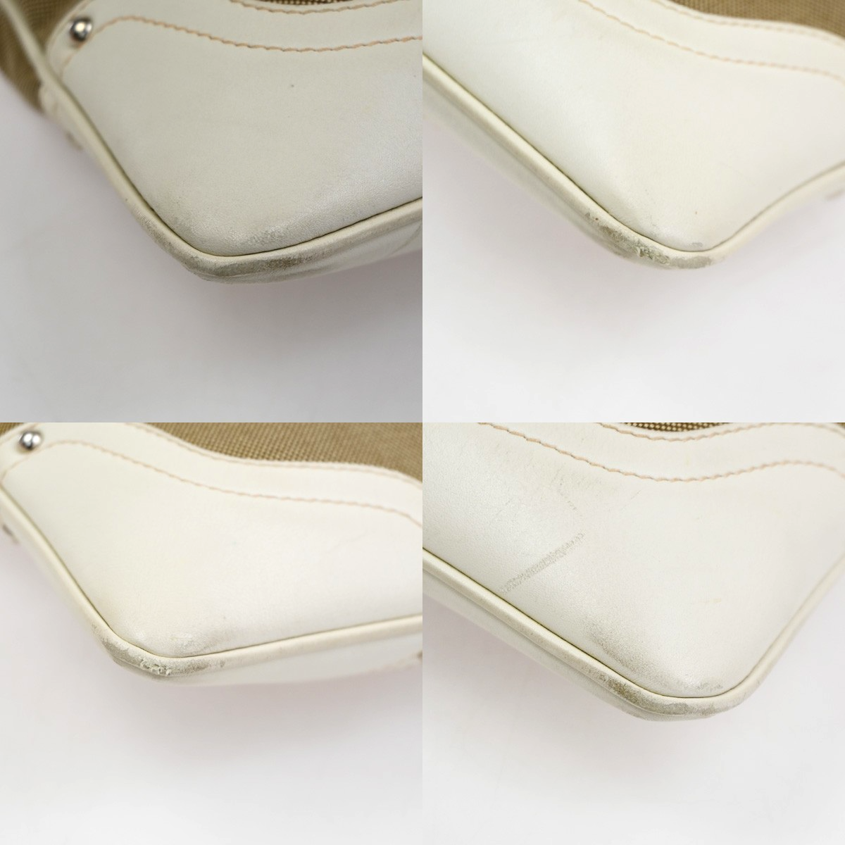 PRADA MILANO Logo Jacquard Shoulder Bag  Leather Canvas Beige White 85CA963