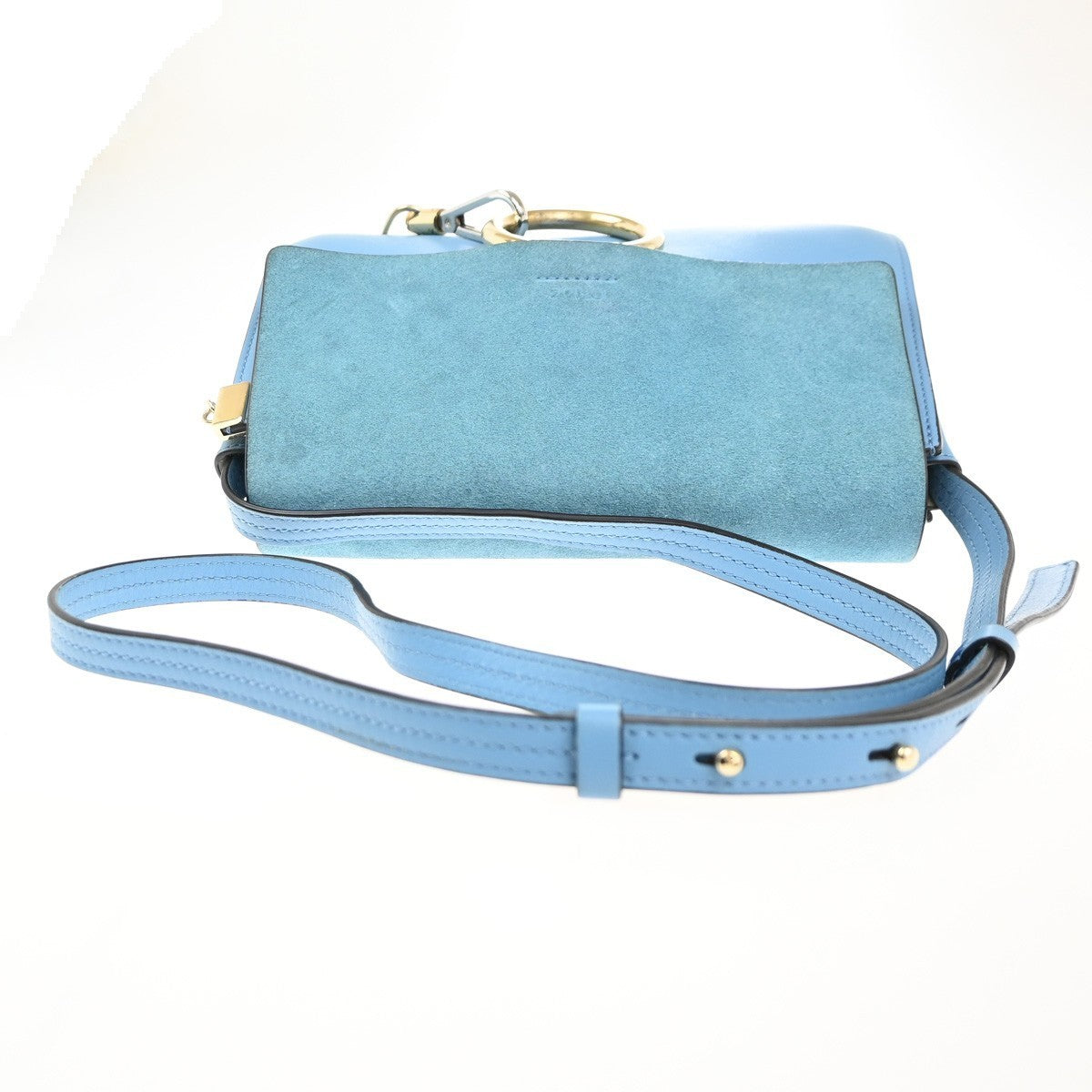 CHLOE Logo Faye Crossbody Shoulder Bag Suede Leather Blue Spain GHW 38CA694