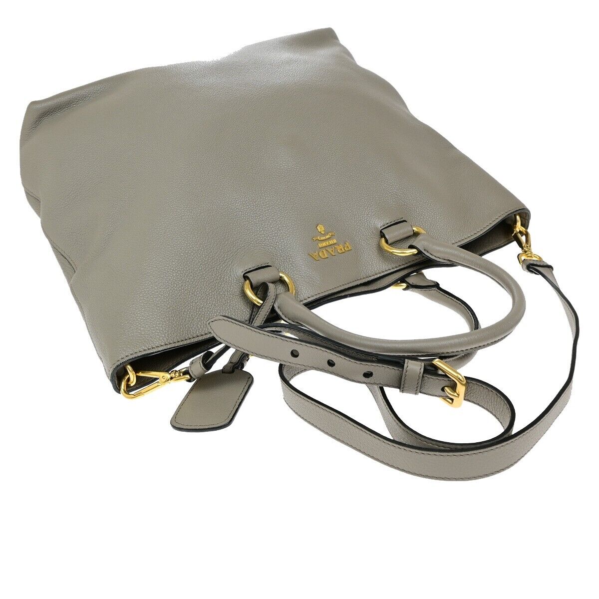 PRADA MILNO Logo 2Way Shoulder Hand Bag Vitello Phenix Leather Gray GHW 83ED876