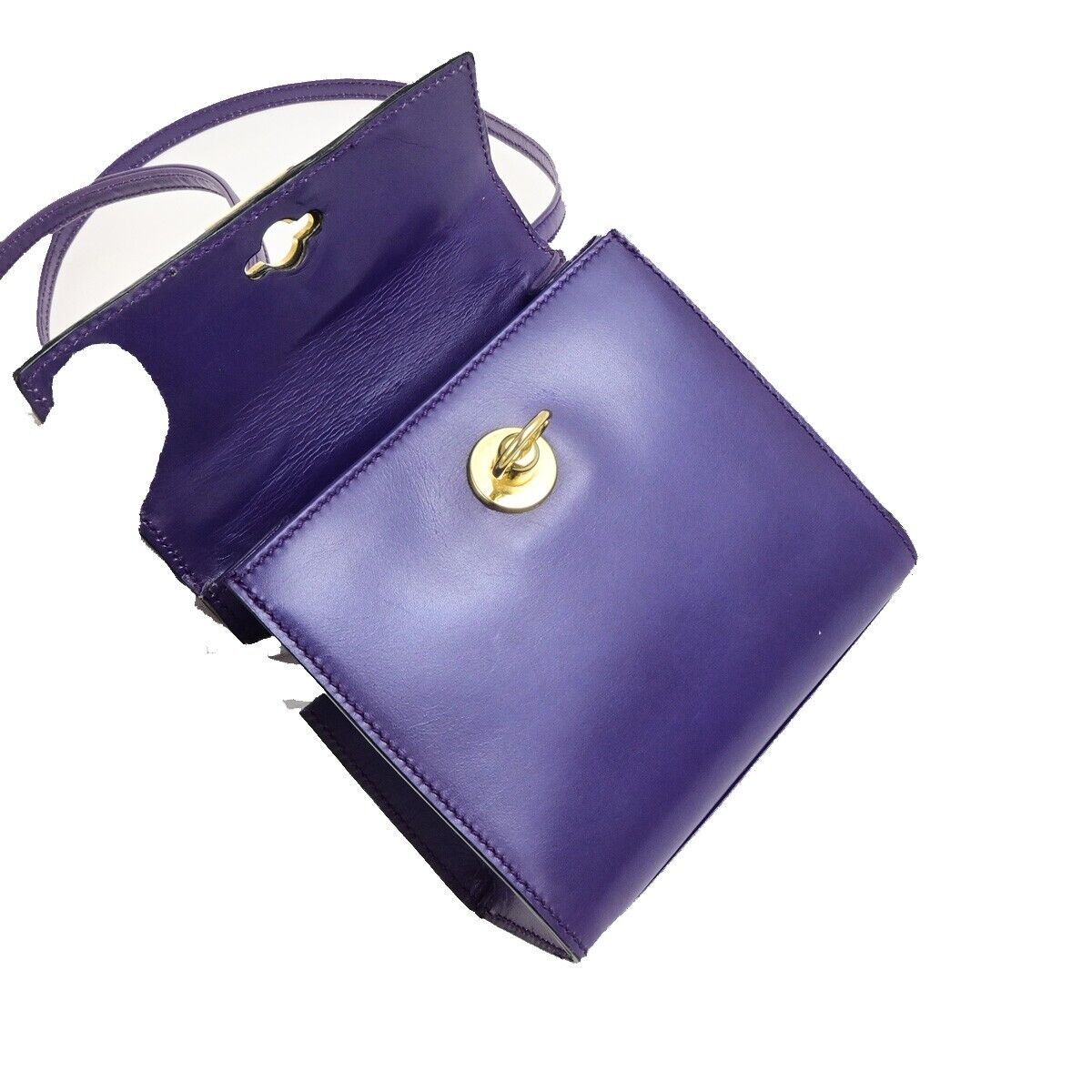 CELINE Logo Mini Shoulder Bag Leather Purple GHW Made In Italy 82FB516